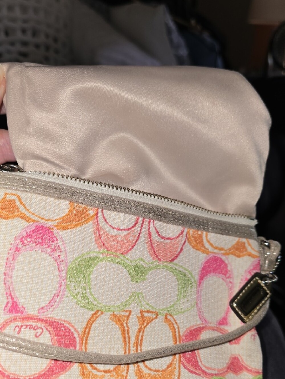 Coach Poppy Signature Canvas Wristlet with Pink, Orange & Gold Accents, EUC - Picture 9 of 13